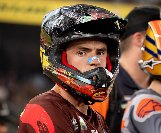 Force Tape nasal strip worn by an athlete at Australian Supercross