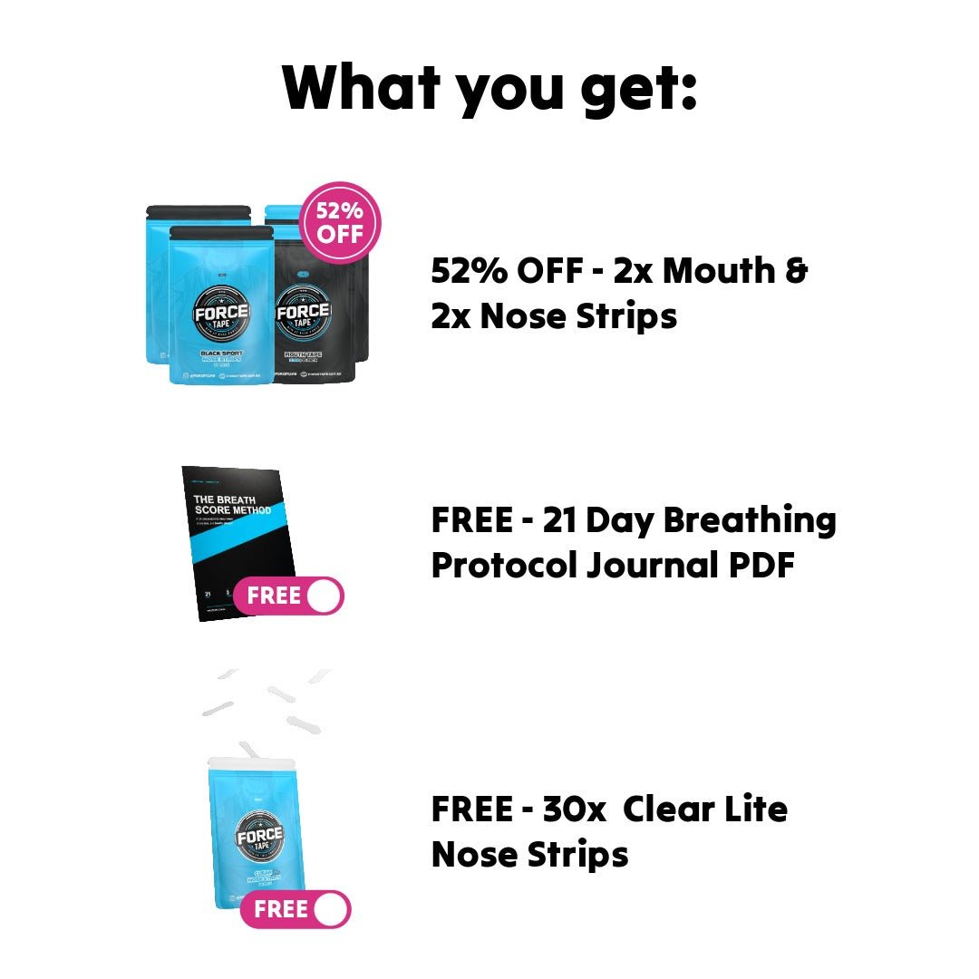 Force Tape welcome kit contents, mouth tape and nasal strips