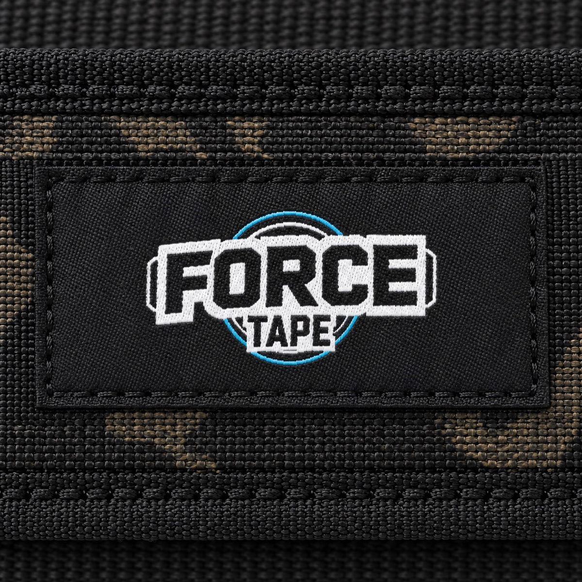 Close-up of camo Force Tape Support+ lifting belt