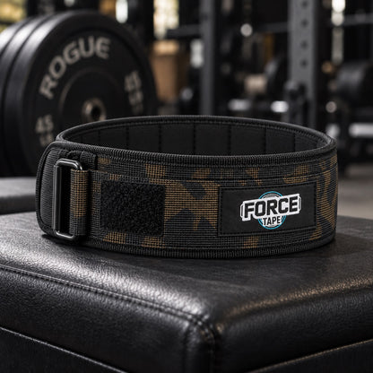 Force Tape Support+ lifting belt in camo, lifestyle product shot