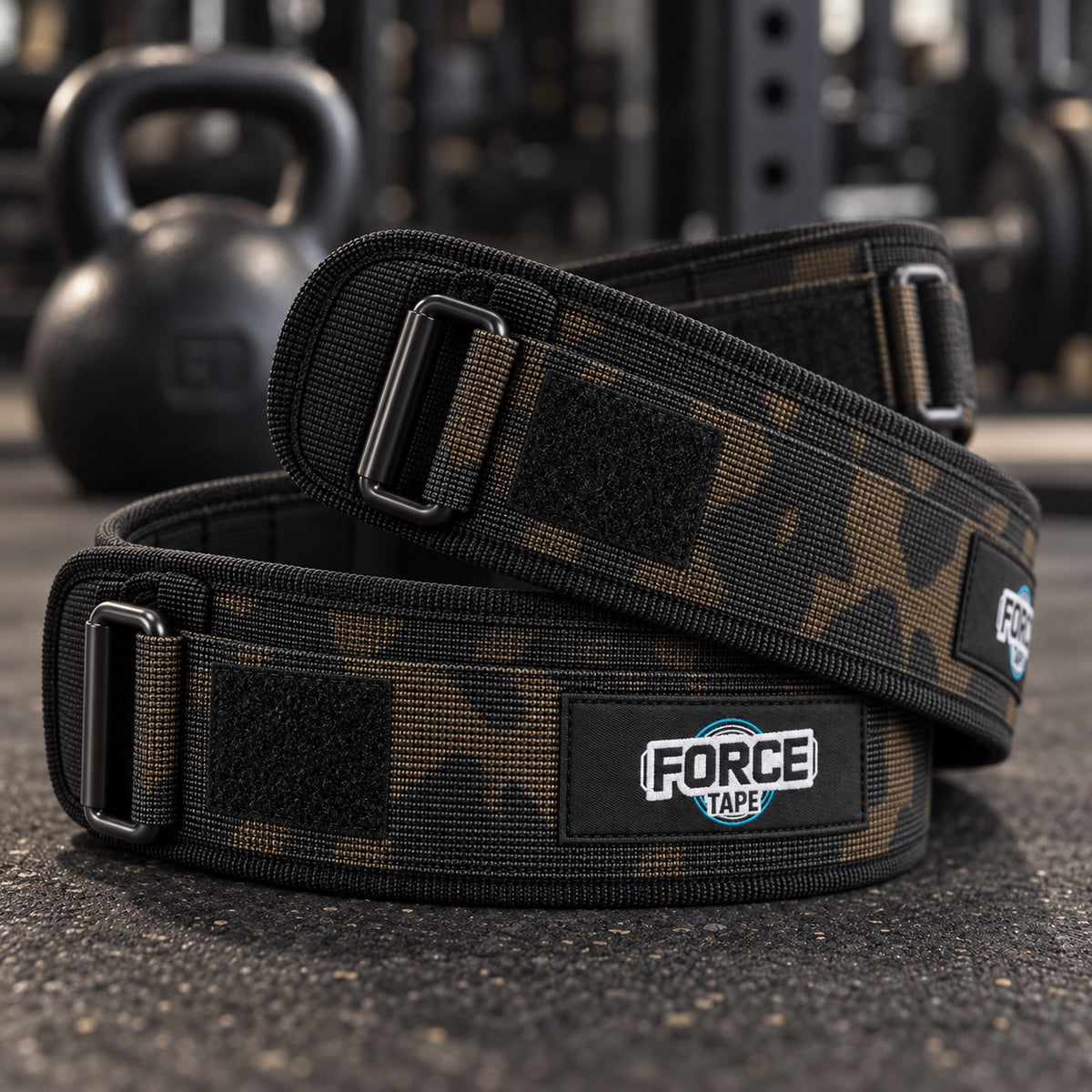 Camo Force Tape Support+ lifting belt worn in the gym