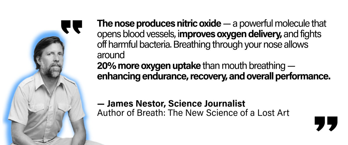 benefits of nose breathing and oxygen delivery, quote from James Nestor.