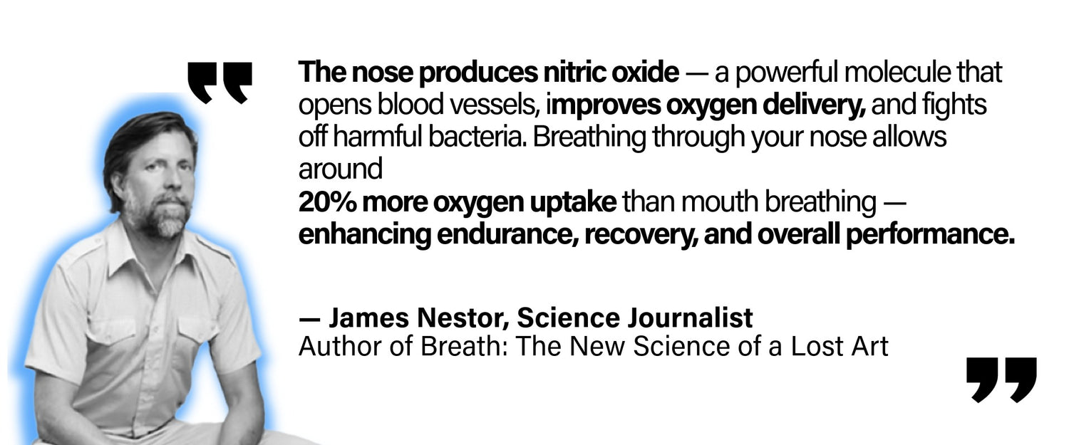 benefits of nose breathing and oxygen delivery, quote from James Nestor.