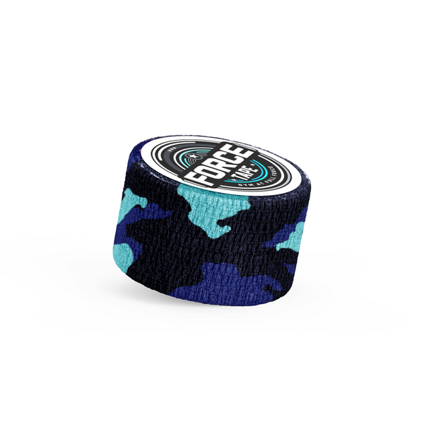 Blue camo grip thumb tape for heavy weightlifting and crossfit